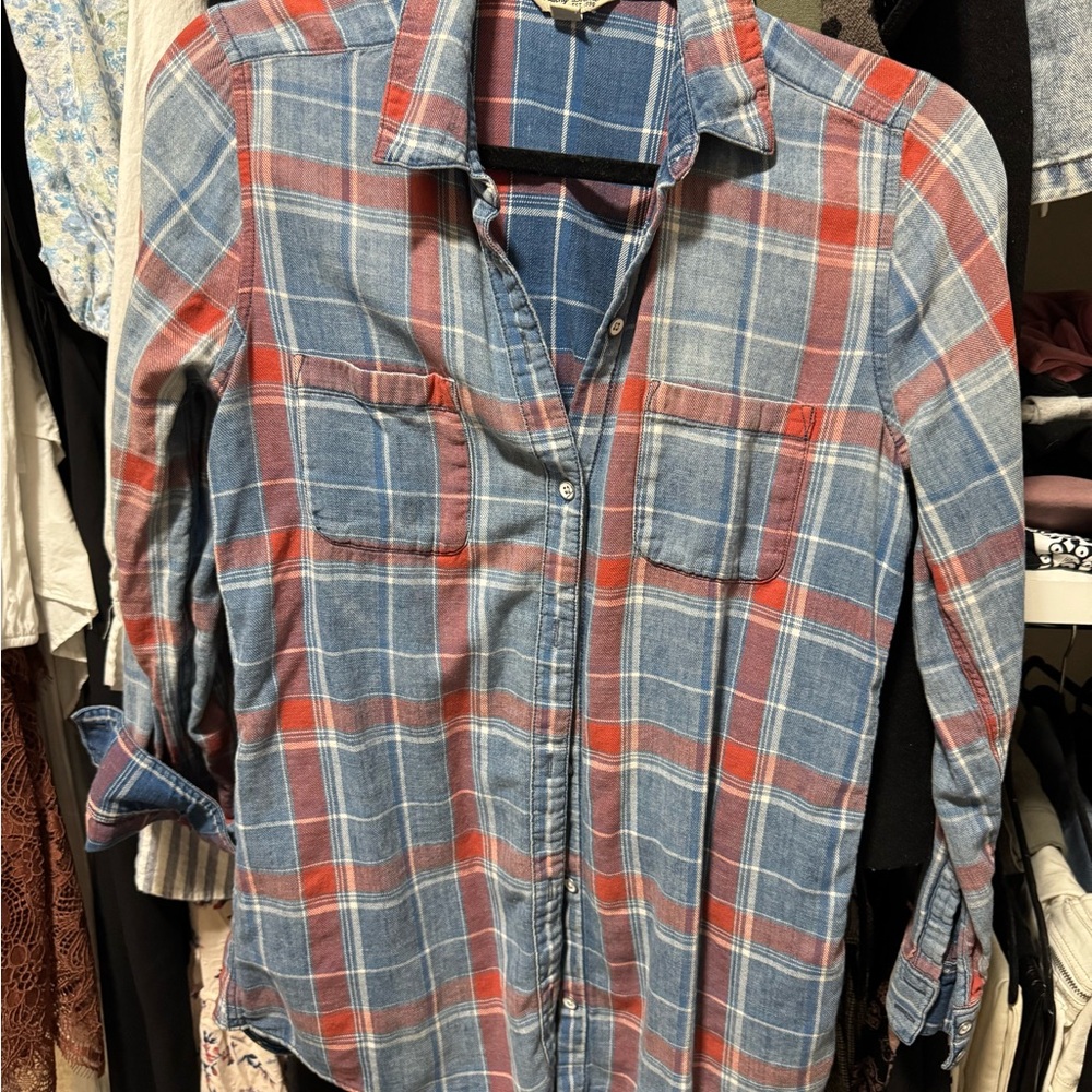 Lucky Brand Red and Blue Plaid Button Down Shirt